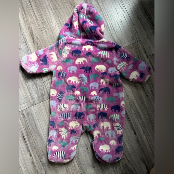 Hatley Soft Pink Elephant Fuzzy Fleece Hooded Bundler One Piece 12-18 months - Picture 6 of 11